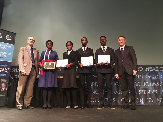 African team receiving the runner-up award at the 2019 Manfred Lachs Moot Court Competition